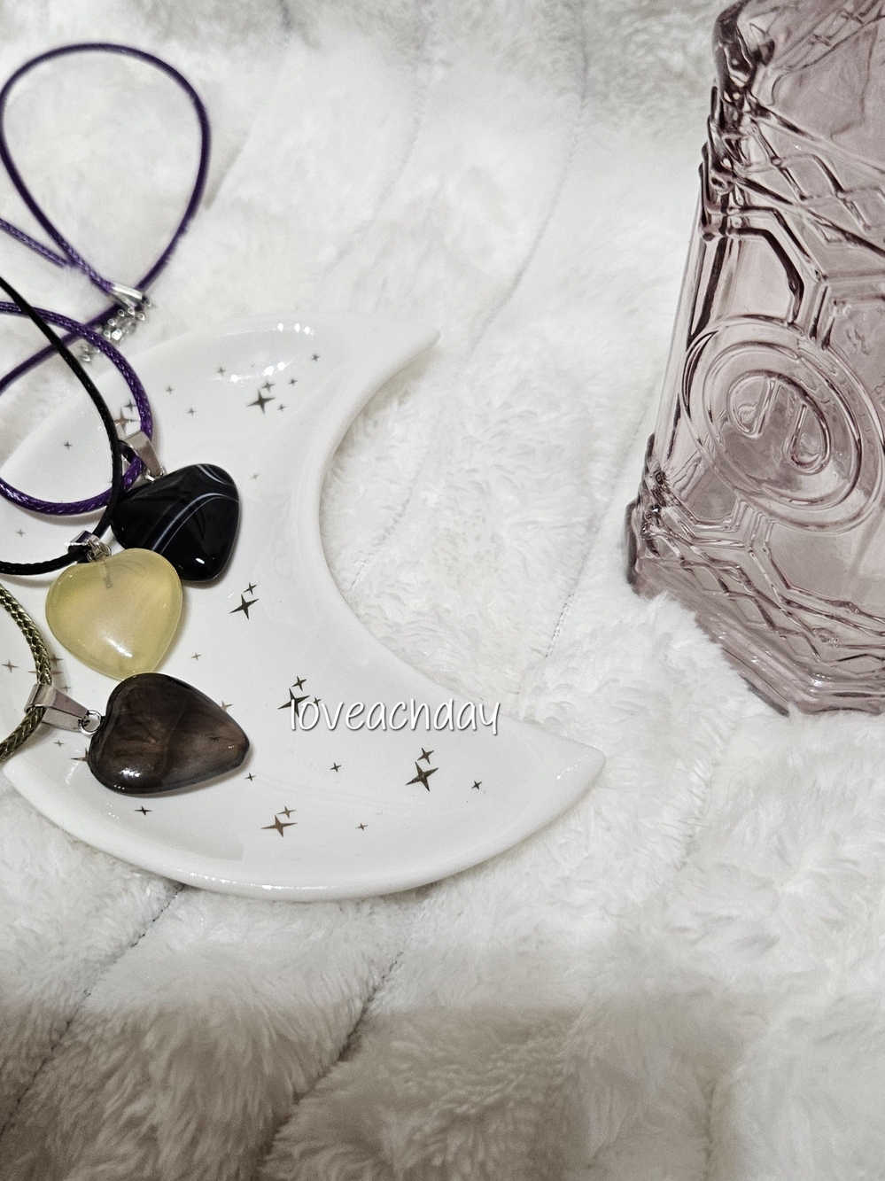 ♡ Heart Pendant Necklace Set - Yellow, Black, Smoky Brown
